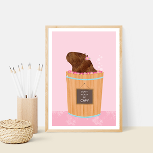 Happy Capybara Pink Art Print