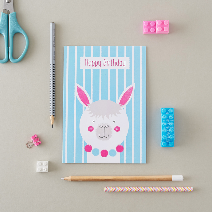 Stripy Alpaca Birthday Card