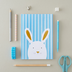 Stripy Bunny Blue A5 Notebook