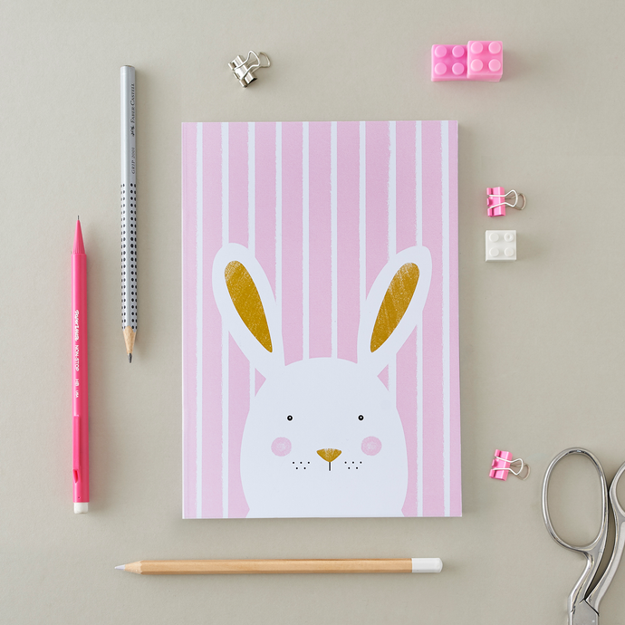 Stripy Bunny Pink A5 Notebook