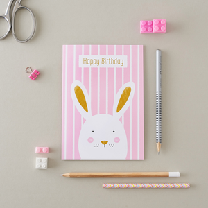 Stripy Bunny Pink Birthday Card