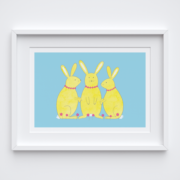 Gossip Bunnies Art Print