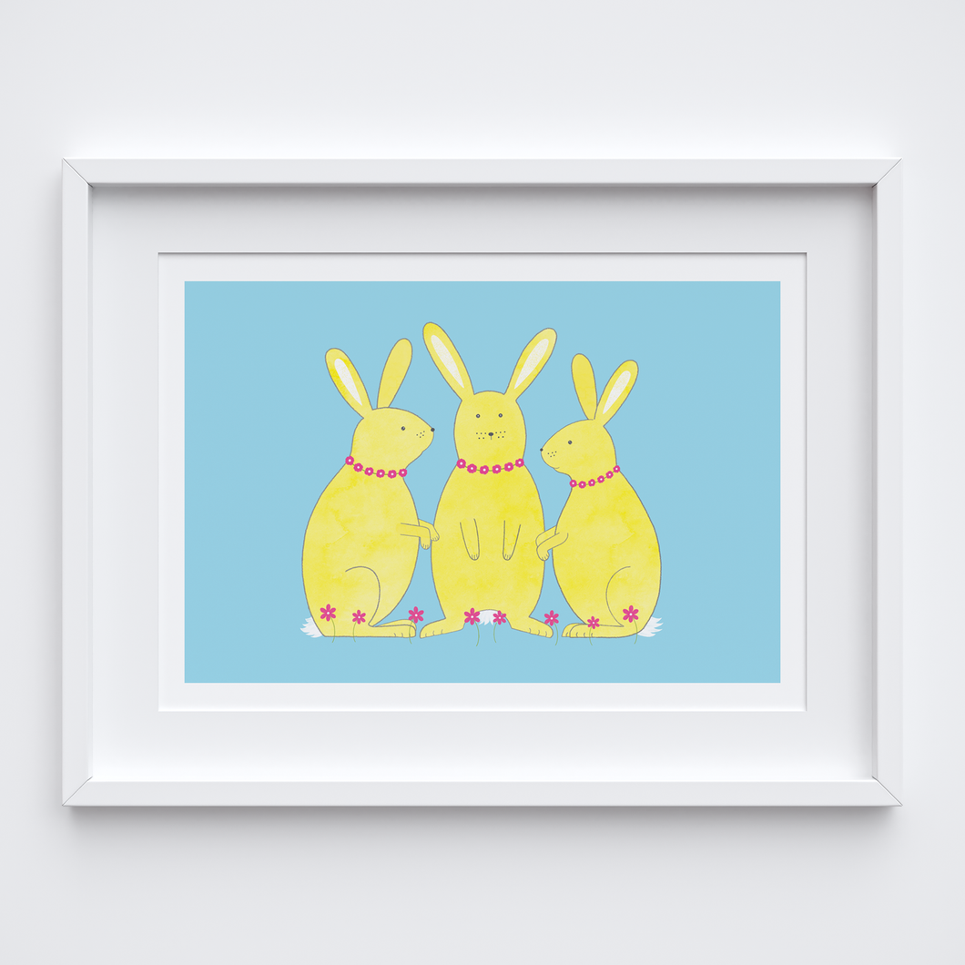 Gossip Bunnies Art Print