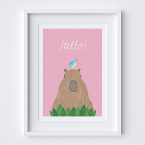 Hello Capybara Art Print