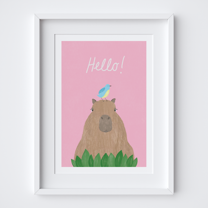 Hello Capybara Art Print