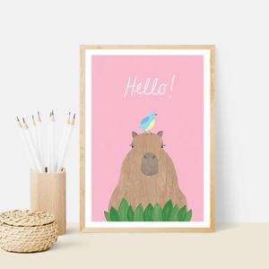 Hello Capybara Art Print