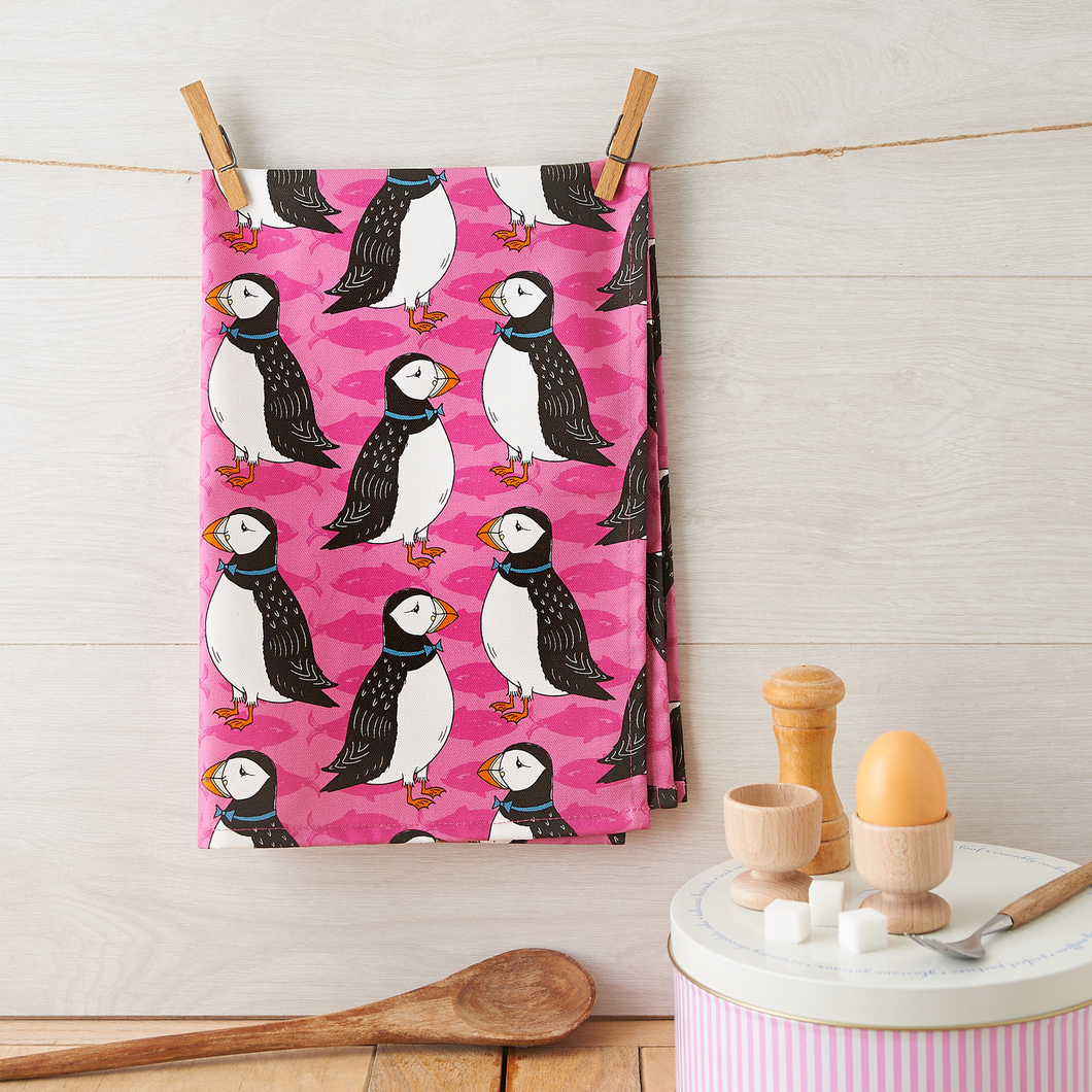 Perky Puffin Tea Towel