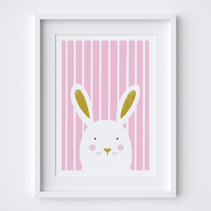 Stripy Bunny Pink Art Print